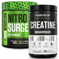 Nitrosurge Pre-Workout & Creatine Monohydrate - Pre Workout Powder with Creatine for Muscle Growth, Increased Strength, Endless Energy, Intense Pumps - Arctic White Preworkout & Unflavored Creatine